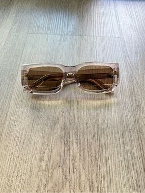 quay australia tell me more doe tan clear modern rectangle retro y2k sunglasses